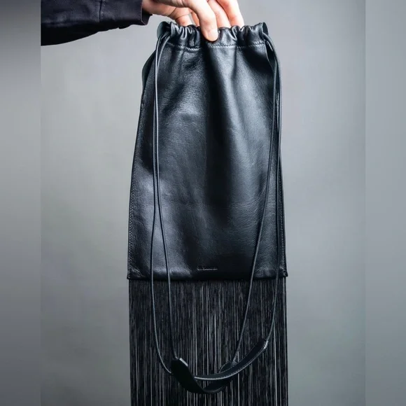 Jil Sander Designer Black Leather Tassle Fringe Unique Smooth Bag Handbag Should - Picture 12 of 16